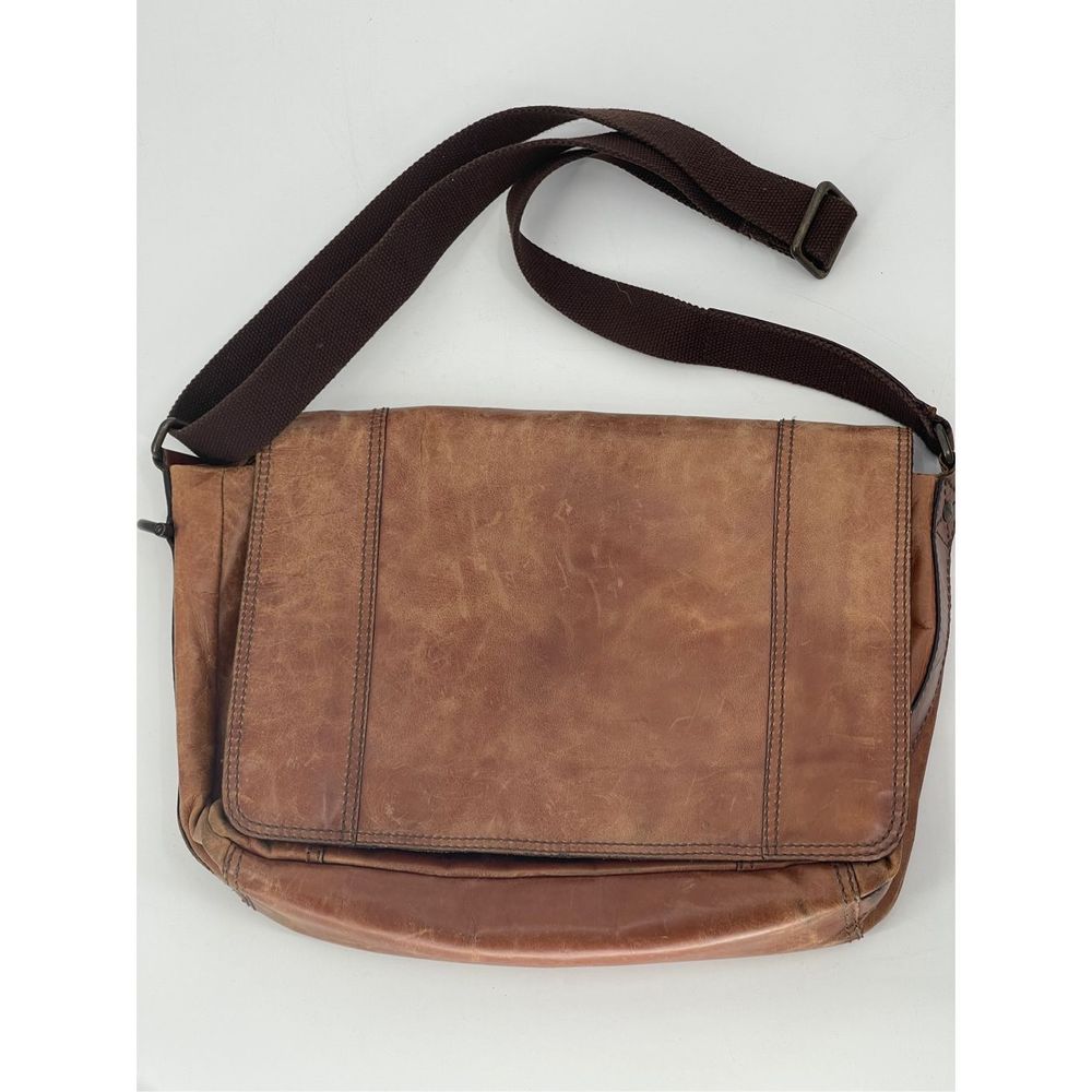 Fossil Leather Messenger Bag Brown Shoulder Strap Commuter Distressed